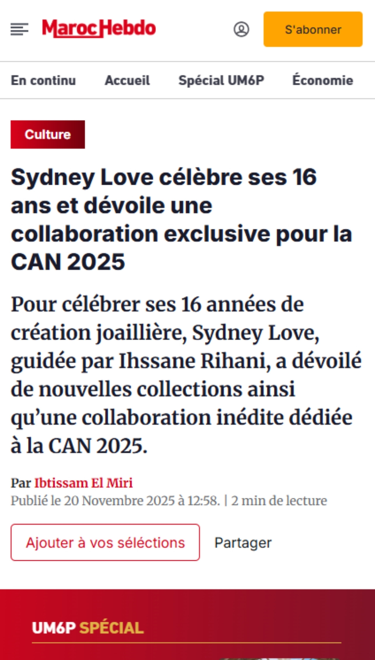 Sydney Love - Revue presse CAN